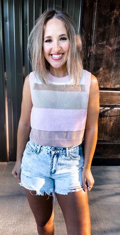 Pink & Taupe Striped Top