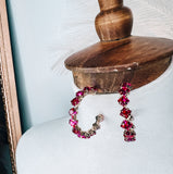 Fuschia Pink Rhinestone Hoop Earrings