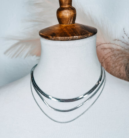 Simple Silver Triple Layer Necklace