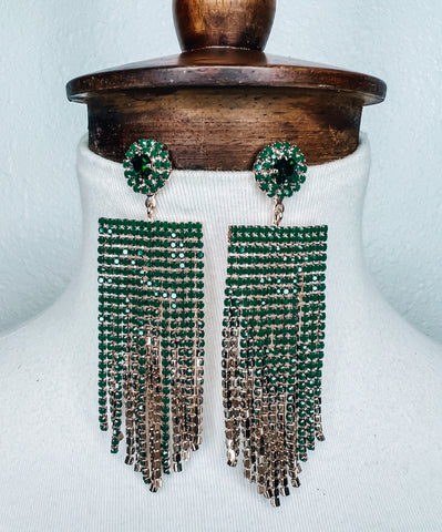 Green & Gold Tassel Earrings