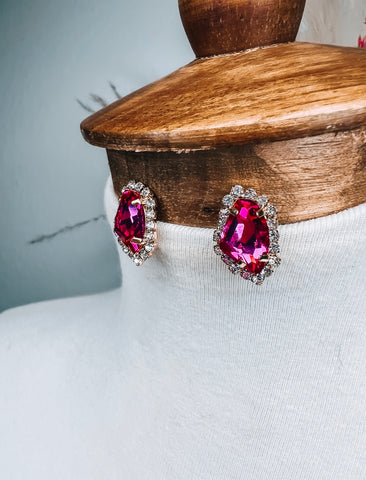 Pink Rhinestone Gem Stud Earrings