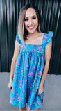 Turquoise & Pink Blossom Dress