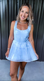 (Final Sale) Shiny Blue Romper Dress