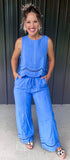 Blue Eyelet Pants