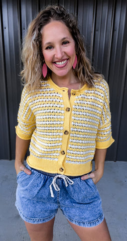 Yellow & Ivory Striped Button Down