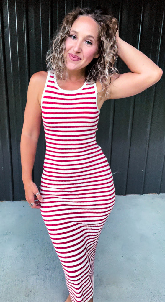 Red & White Striped Bodycon Dress The Broken Levee Boutique Red & White Striped Bodycon Dress The Broken Levee Boutique
