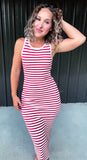 Red & White Striped Bodycon Dress