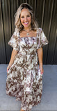 Brown & Cream Silk Floral Dress