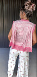 Blush Stripe & Eyelet Lace Top