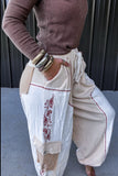 Pol Embroidered Cream Gauze Joggers