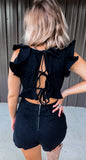 Black Denim Bow Romper