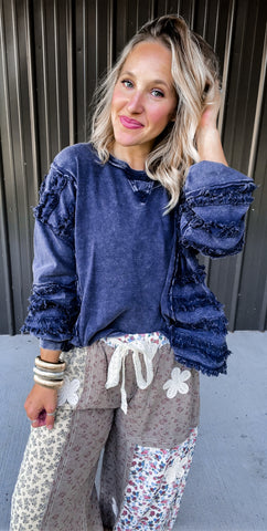 Navy Blue Fringe Top