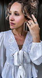Eyelet Cream Front Tie Top