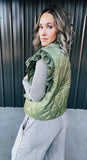 Olive Ruffle Quilted Vest