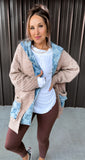 Khaki & Denim Checkered Cardigan