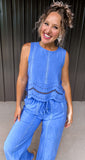 Blue Eyelet Pants