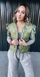 Olive Ruffle Quilted Vest