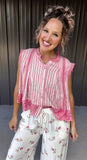 Blush Stripe & Eyelet Lace Top