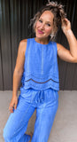 Blue Eyelet Pants