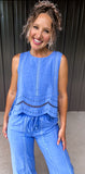 Blue Eyelet Pants