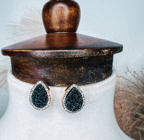 Black Druzy Stud Earrings