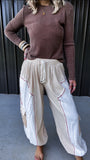 Pol Embroidered Cream Gauze Joggers