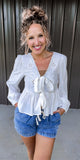 Eyelet Cream Front Tie Top