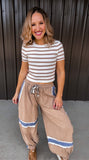 POL Tan & Blue Striped Jogger Pants