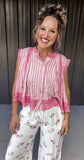 Blush Stripe & Eyelet Lace Top