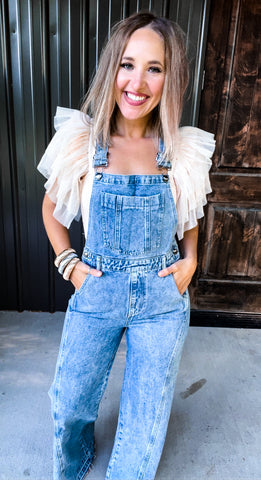 Denim Wide Leg Overalls