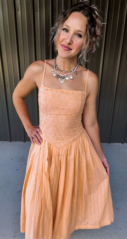Apricot Orange Midi Dress