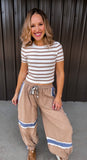 POL Tan & Blue Striped Jogger Pants