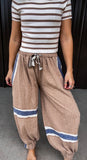 POL Tan & Blue Striped Jogger Pants
