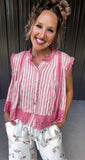 Blush Stripe & Eyelet Lace Top