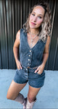 Vintage Black Denim Romper