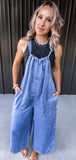 Denim Tie Flowy Jumpsuit