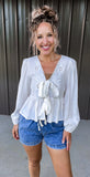 Eyelet Cream Front Tie Top