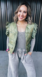 Olive Ruffle Quilted Vest