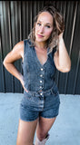 Vintage Black Denim Romper