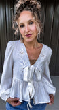Eyelet Cream Front Tie Top