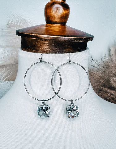 Silver Diamond Hoop Earrings