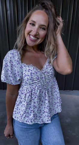 Lavender Floral & Lace Top