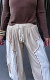 Pol Embroidered Cream Gauze Joggers
