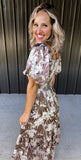 Brown & Cream Silk Floral Dress