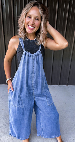 Denim Tie Flowy Jumpsuit