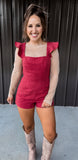 Ash Red Denim Bow Romper