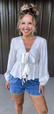 Eyelet Cream Front Tie Top