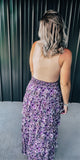 Purple Floral Ruffle Maxi Skirt