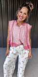 Blush Stripe & Eyelet Lace Top