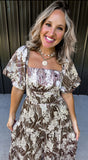 Brown & Cream Silk Floral Dress